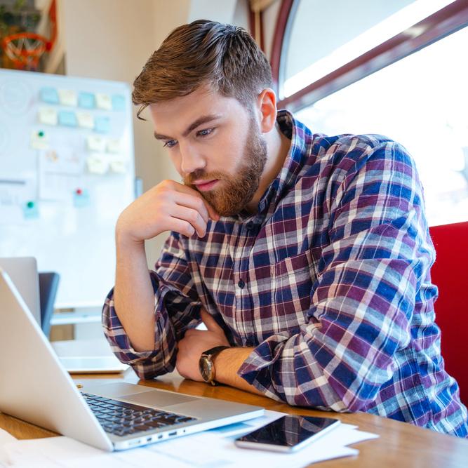 Student at computer studying